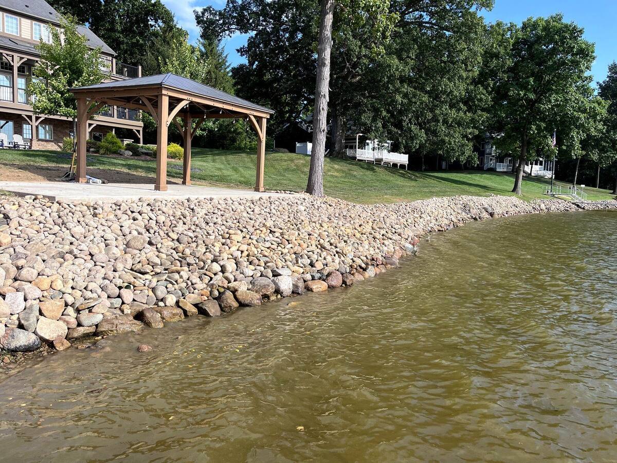 Tall stone seawall